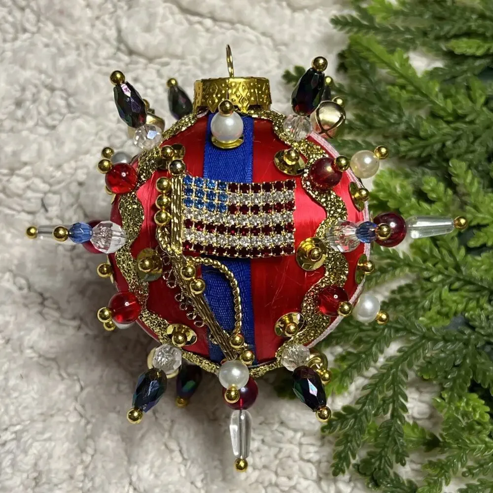 Push Pin Sequins Brooch Satin Thread Ball USA Flag Patriotic Ornament 250th 2026